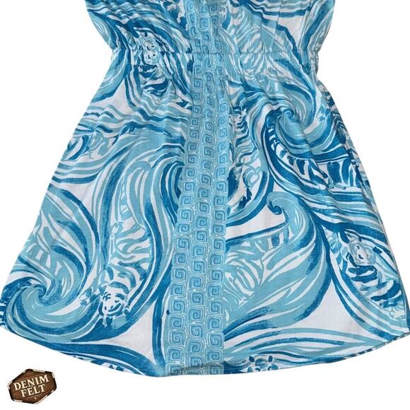 Lilly Pulitzer Windward White Sea Ruffle Blue Resort Sleeveless Dress Sz Medium - Picture 13 of 14